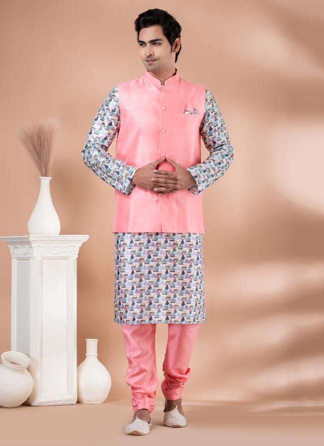 Silk Multi Wedding Wear Embroidery Work Readymade Modi Jacket Kurta Pajama